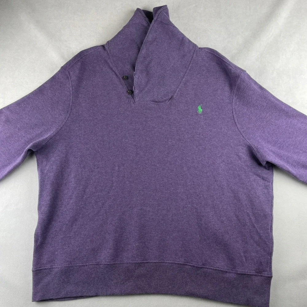 VTG Polo Ralph Lauren Sweatshirt Men XXLT Purple Green Shawl Collar Pullover Y2K